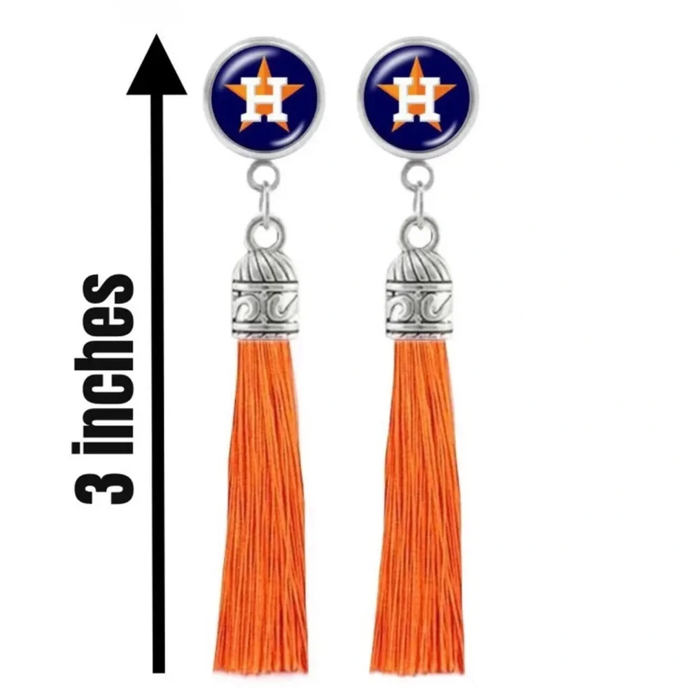 Houston Astros Earrings Inspired Tassel Earrings Baseball - Picture 2 of 3